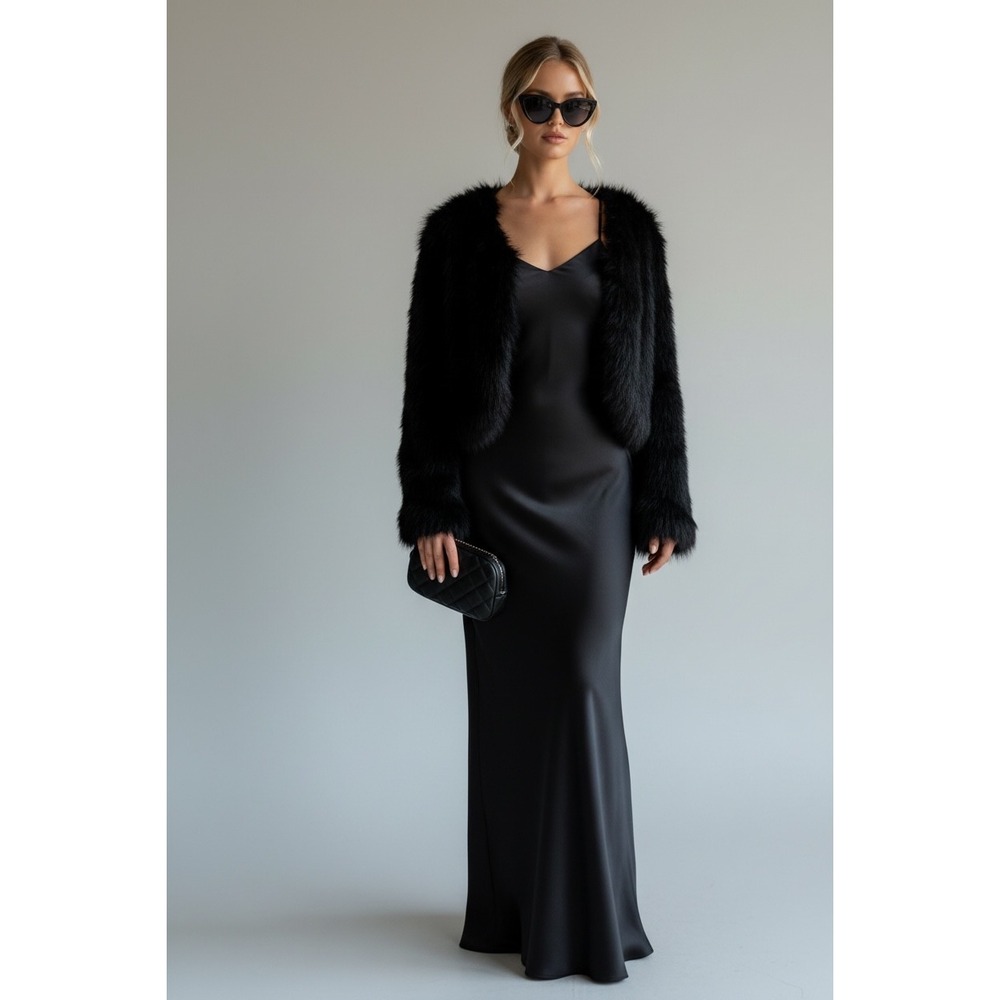 NEW Black Faux Fur Cropped Bolero
Shrug Jacket Size XL Evening Formal
